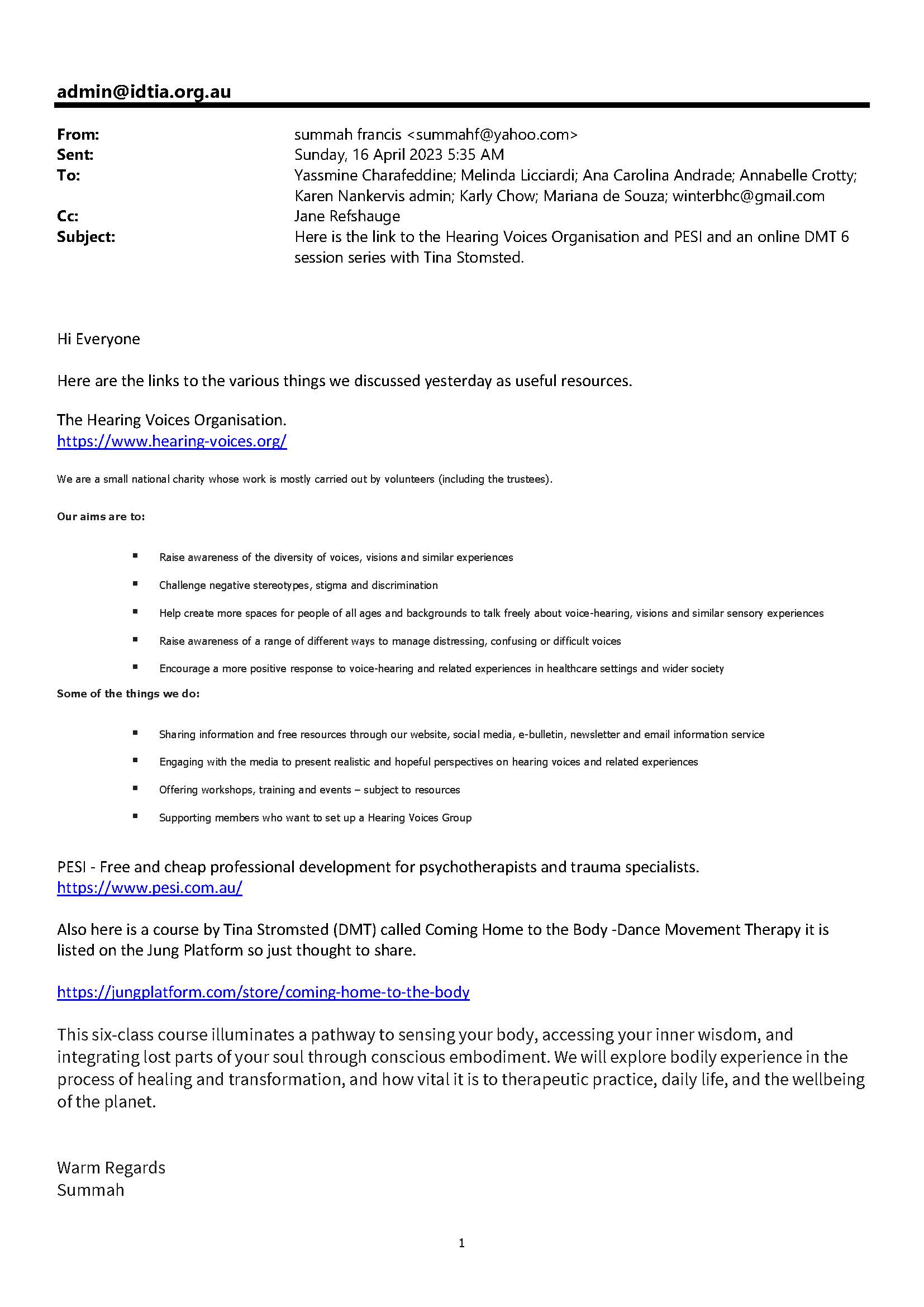 20230416 Summah - Link to Hearing Voices Organisation